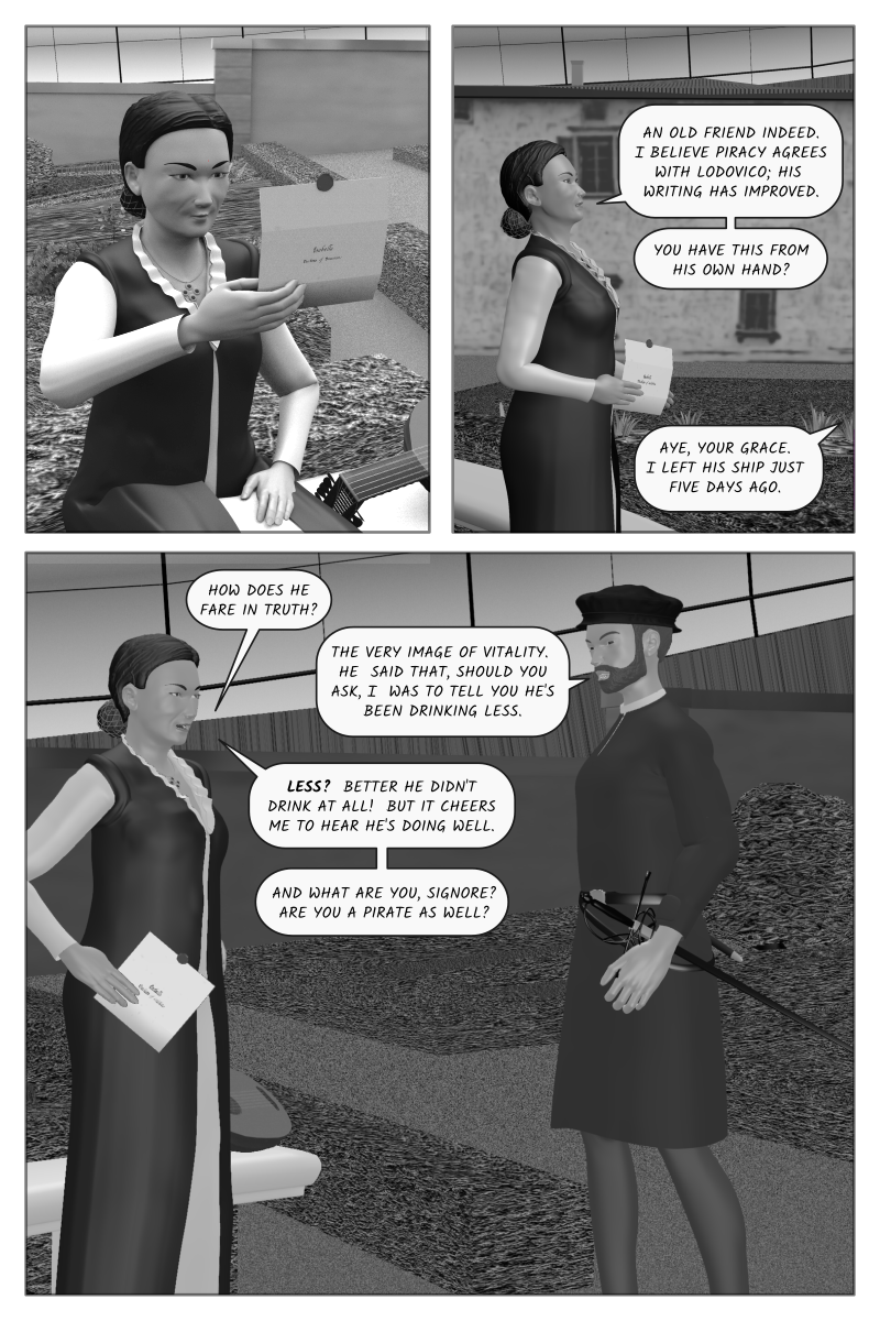 Poison Fruit - Page 21 - Isabella presses Bosola for more details on Lodovico's current welfare.
