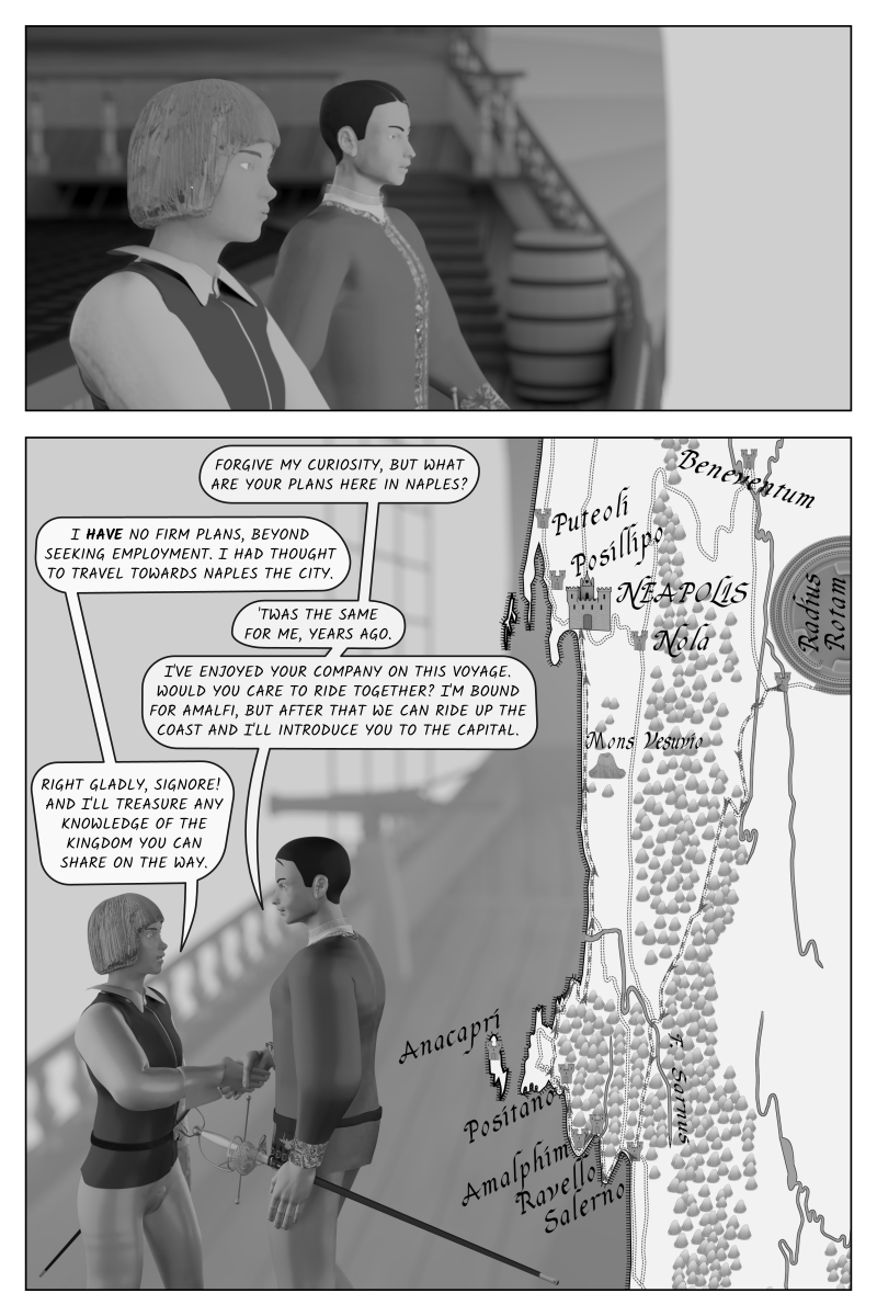 Poison Fruit - Page 35 - Antonio invites Delio to journey with him to Amalfi and points
    	beyond.