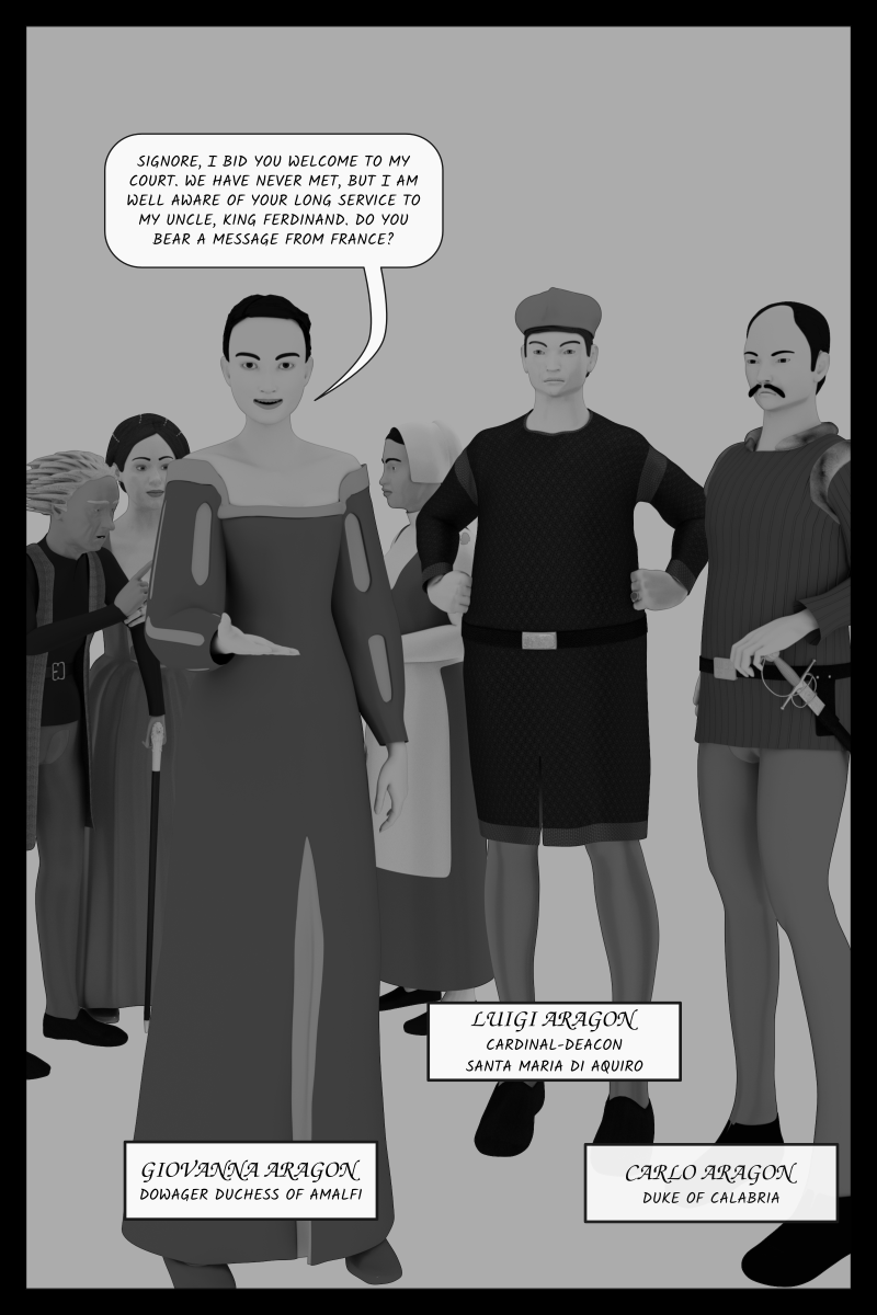 Poison Fruit - Page 46 - Entering the villa, Antonio and Delio are greeted by Giovanna, 
    	the Duchess of Amalfi.