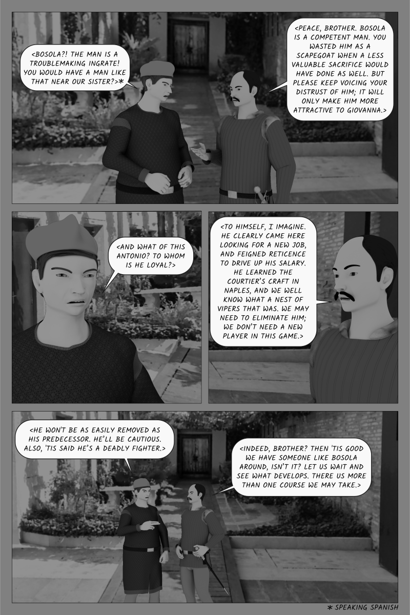 Poison Fruit - Page 54 - The Aragon brothers meet in the courtyard to scheme.