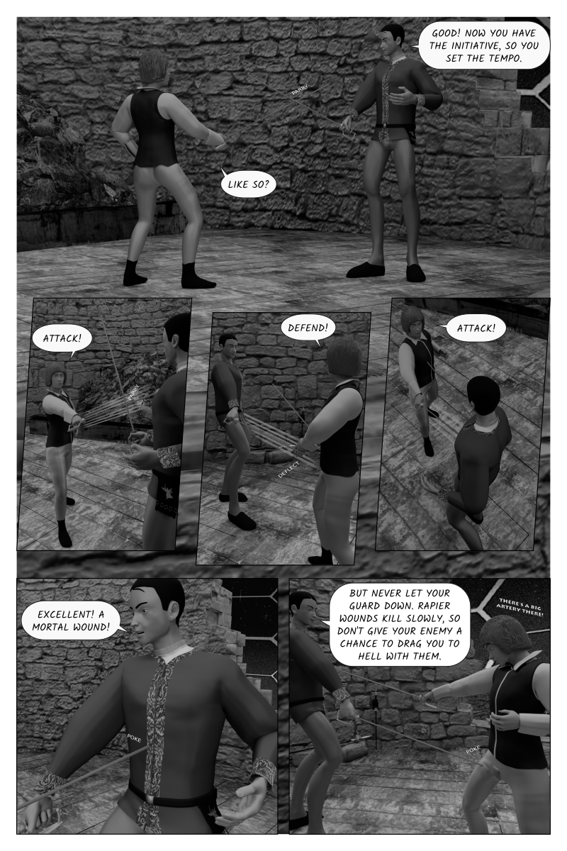 Poison Fruit - Page 56 - Antonio gives Delio a rapier fence lesson.