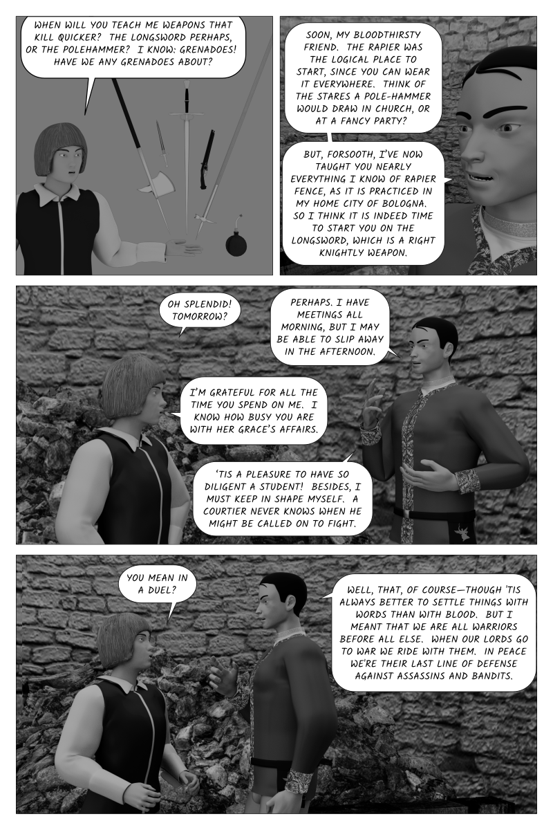 Poison Fruit - Page 57 - Antonio and Delio discuss Delio's future martial 
    	arts training.