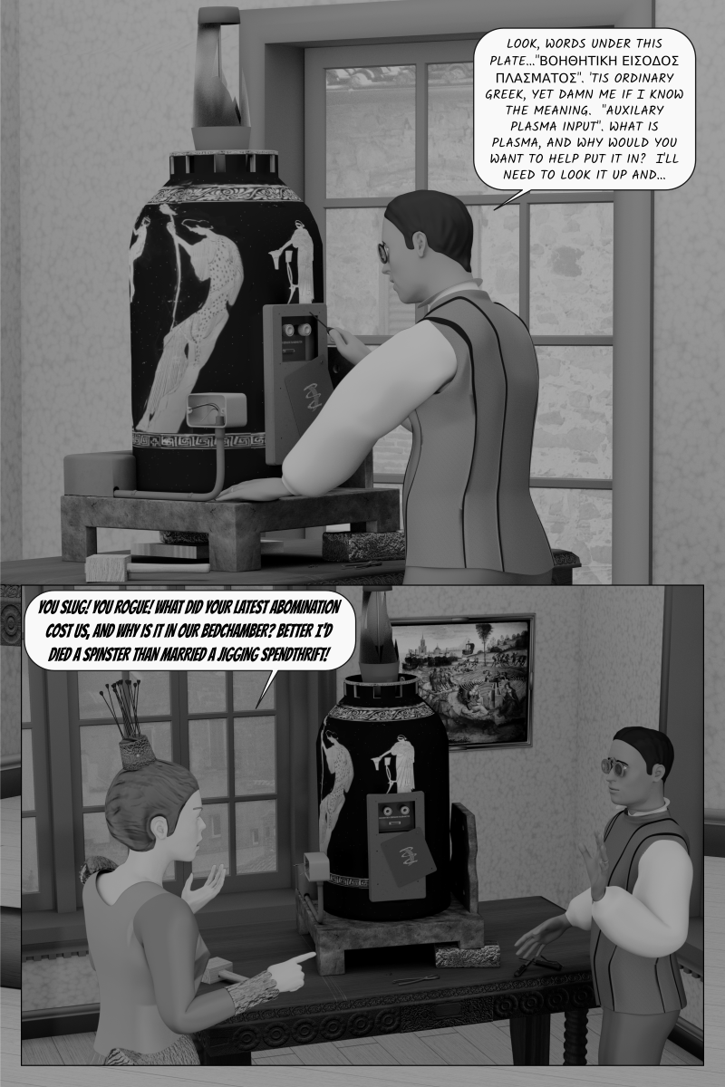 Poison Fruit - Page 62 - Camillo is acosted by his wife while examining his 
    	newly purchased ancient artifact.