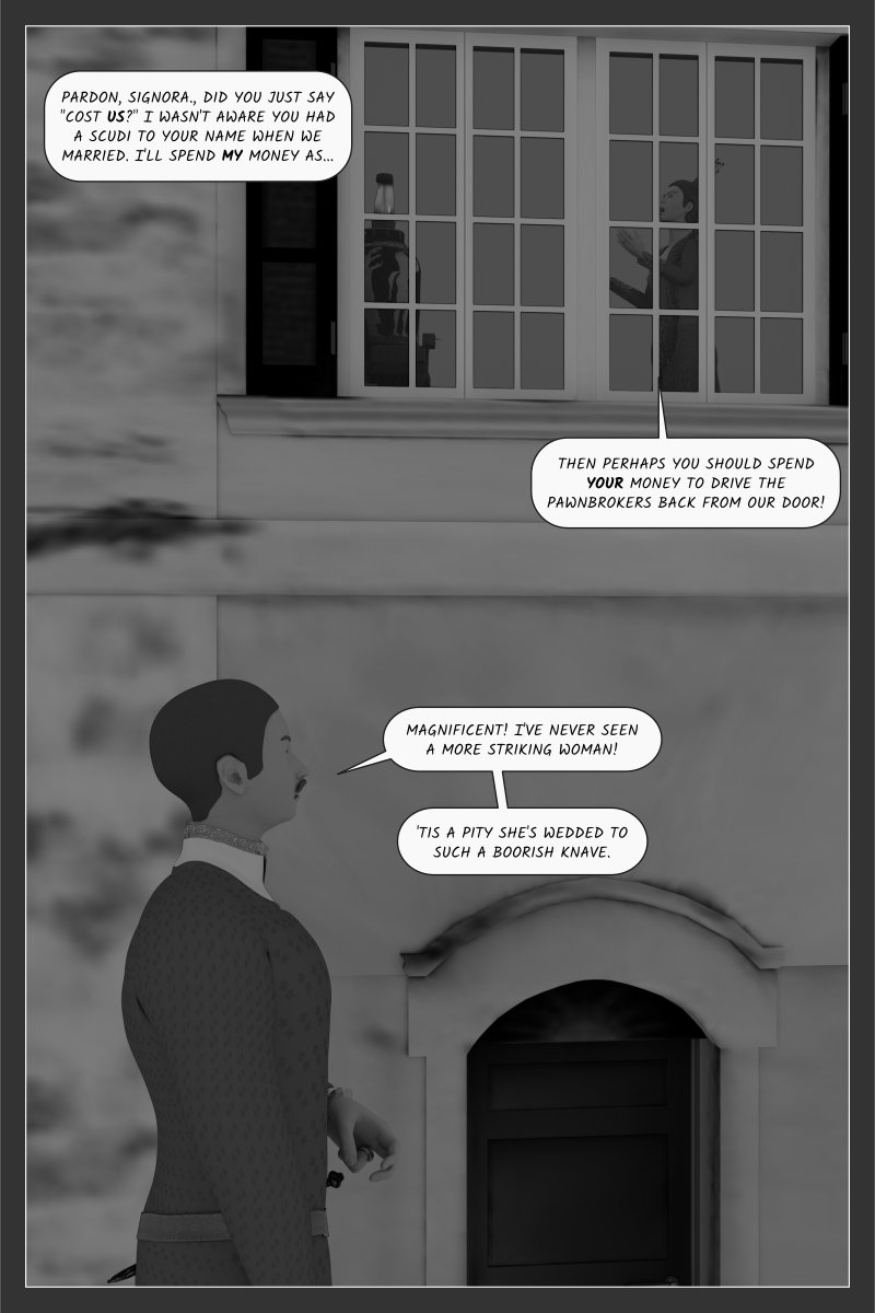 Poison Fruit - Page 63 - Paolo becomes infatuated with Vittoria when he sees her through an
    	upstairs window.
