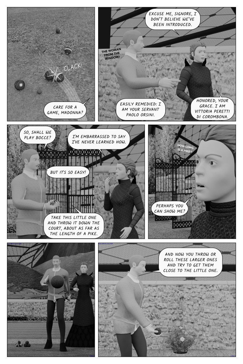 Poison Fruit - Page 67 - Paolo approaches Vittoria at a party and offers to teach her to play bocce.